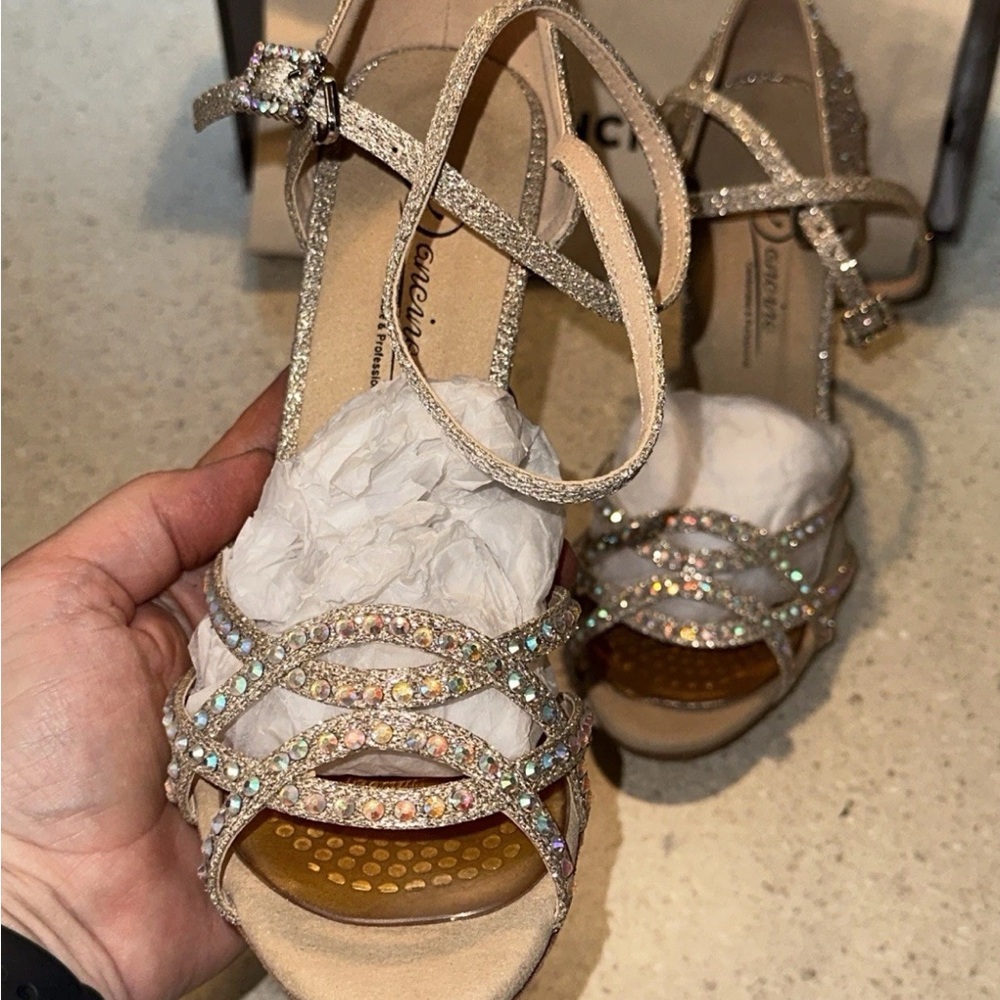 Women’s DANCINE Sandals Salsa Ballroom Dance Shoes Size 8 Rhinestones - Picture 8 of 11